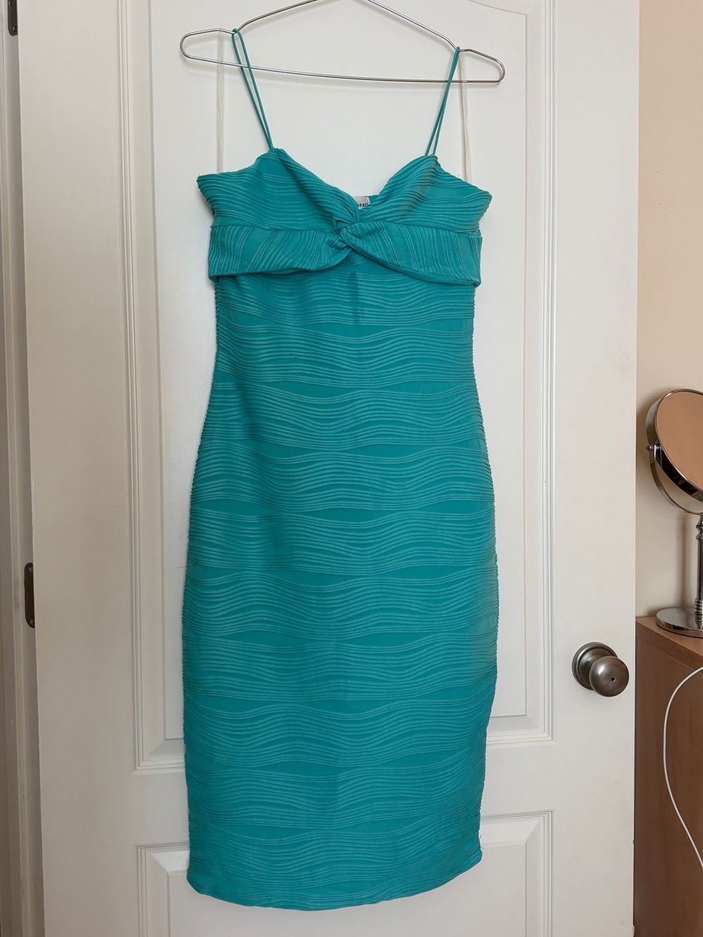 Derek Heart Teal Wave-Textured Spaghetti Strap Midi Dress